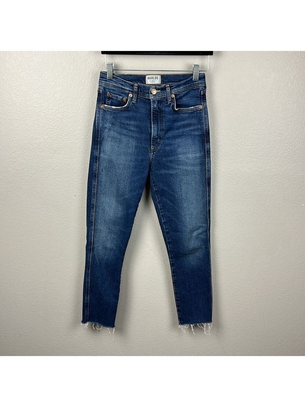 Agolde Sophie Jeans Dark Wash High Rise Slim/Skinny Leg Raw Hem Cropped Denim 25 - Picture 3 of 12